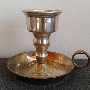Silver Plated Handheld Chamber Candlestick Holder Vintage
